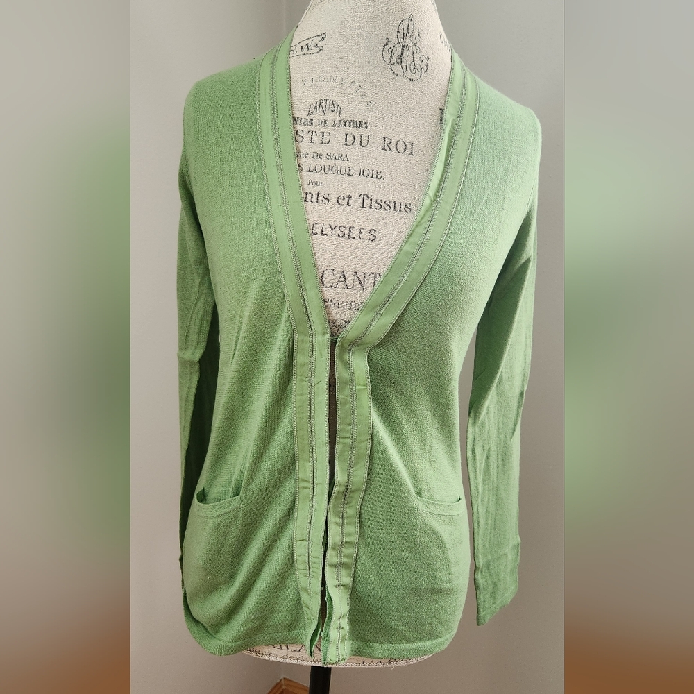 BANANA REPUBLIC green cardigan in Pima cotton and cashmere in size S